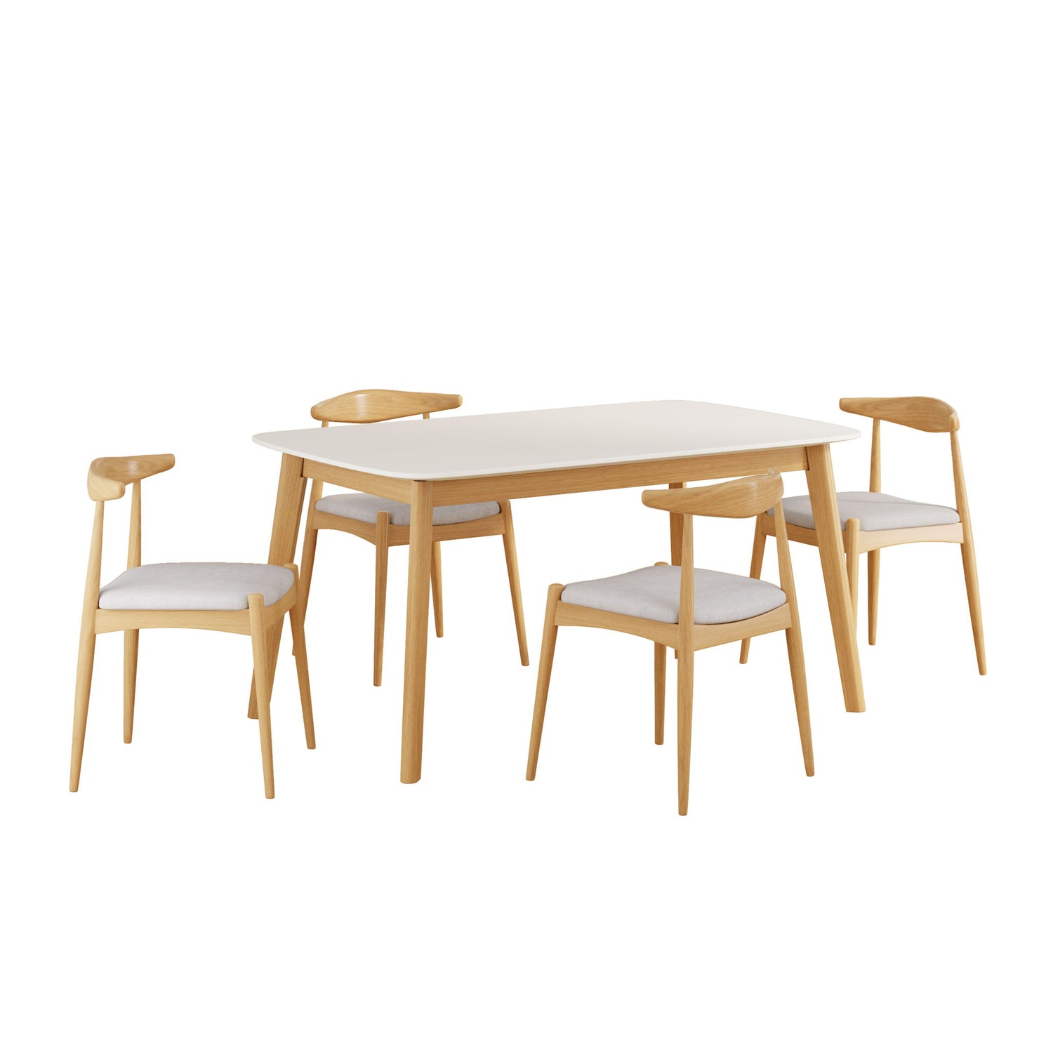 5 Piece Dining Set, Table And 4 Upholstered Chairs - Beige / White / Oak