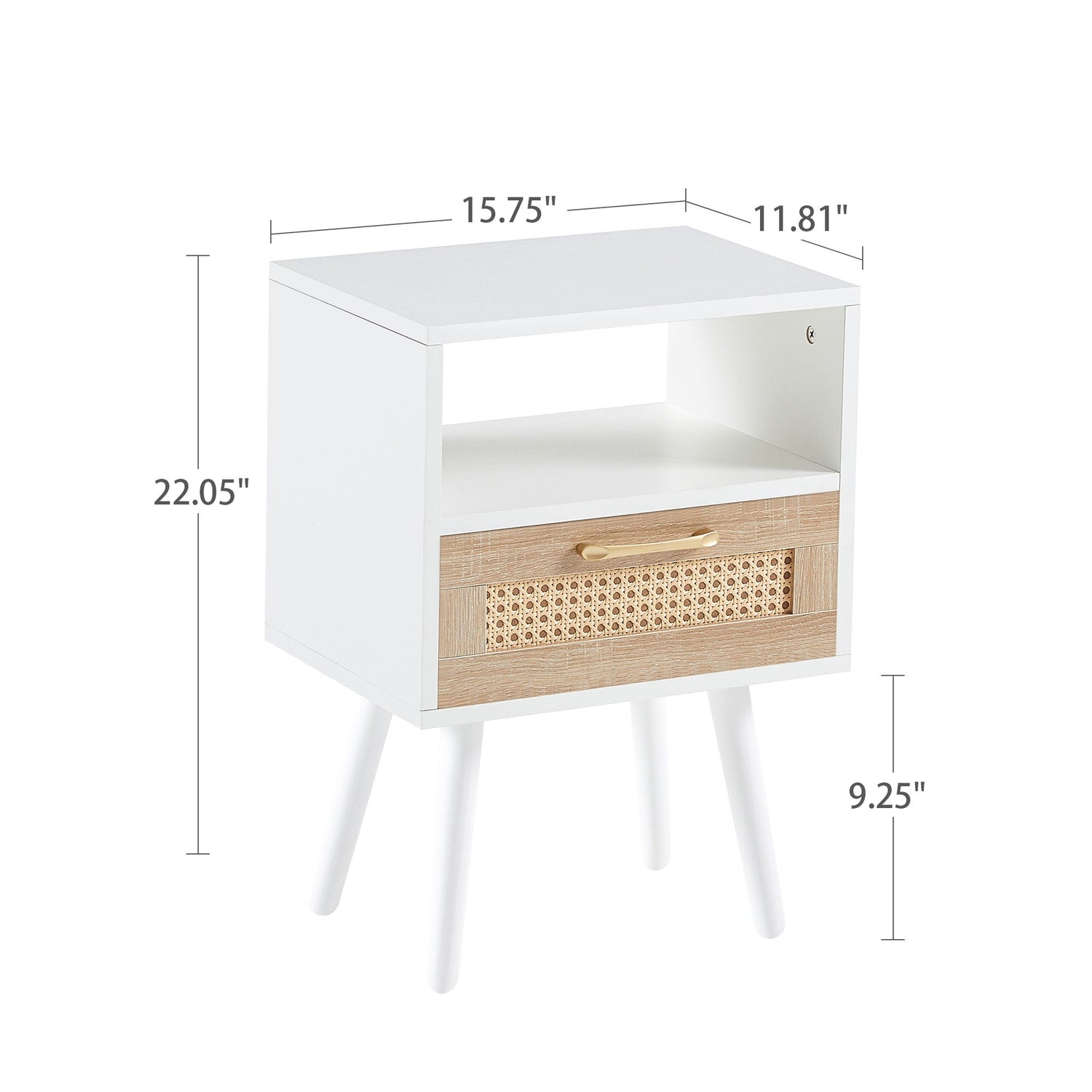 15.75&quot; Rattan End Table With Drawer And Solid Wood Legs, Modern Nightstand, Side Table For Living Room, Bedroom