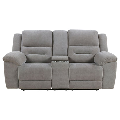 Sebring - Upholstered Manual Reclining Loveseat With Center Storage Console - Gray