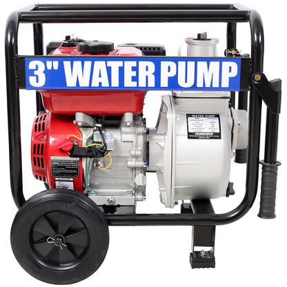 Gas Engine Powered Water Pump 3&quot; Inlet &amp; Outlet 7Hp 212Cc Epa Certified With Wheels And Handle - Black / Red