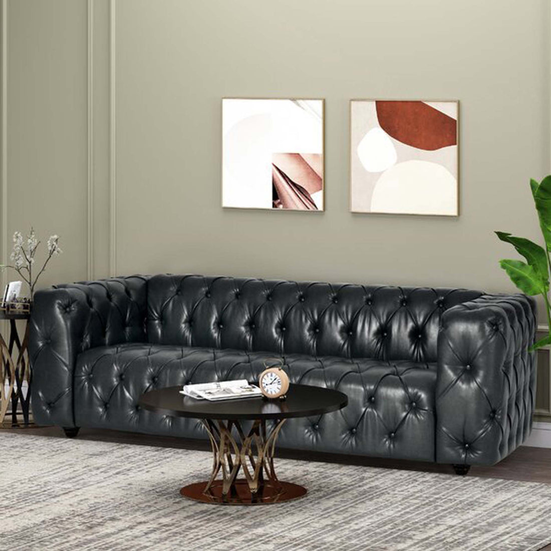 Comfy 3 Seat Sofa &amp; Wooden Legs, For Living Room And Study - Black