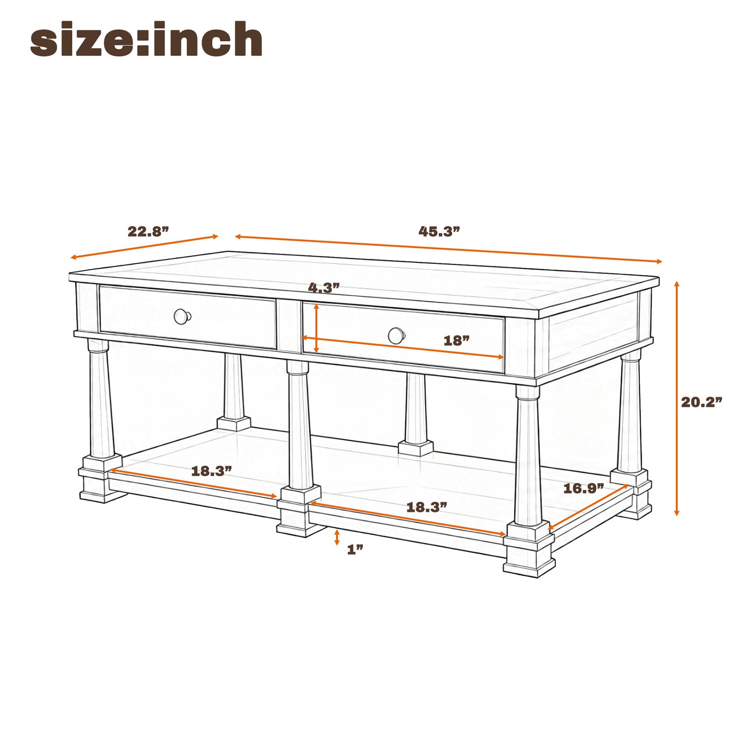 Coffee Table With 2 Storage Drawers &amp; Lower Open Shelf