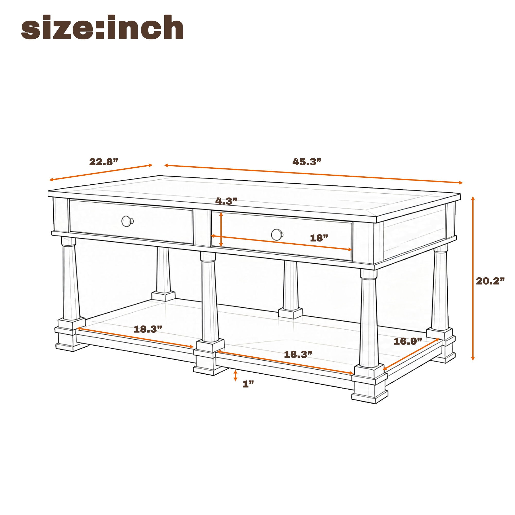 Coffee Table With 2 Storage Drawers &amp; Lower Open Shelf