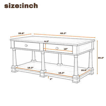 Coffee Table With 2 Storage Drawers &amp; Lower Open Shelf