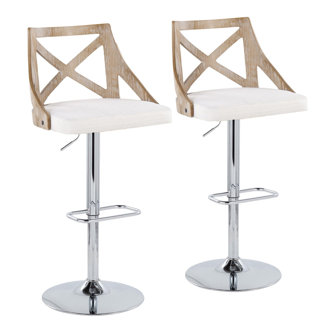 Charlotte - Farmhouse Adjustable Height Barstool &amp; Swivel Rounded Rectangle Footrest (Set of 2)