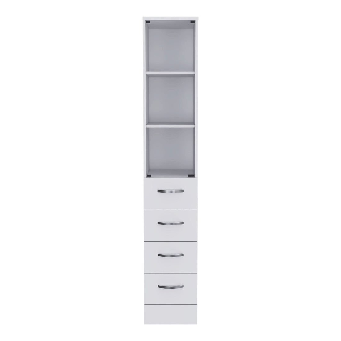 Linen Cabinet, 3 Shelves, 4 Drawers And Metal Handles - White