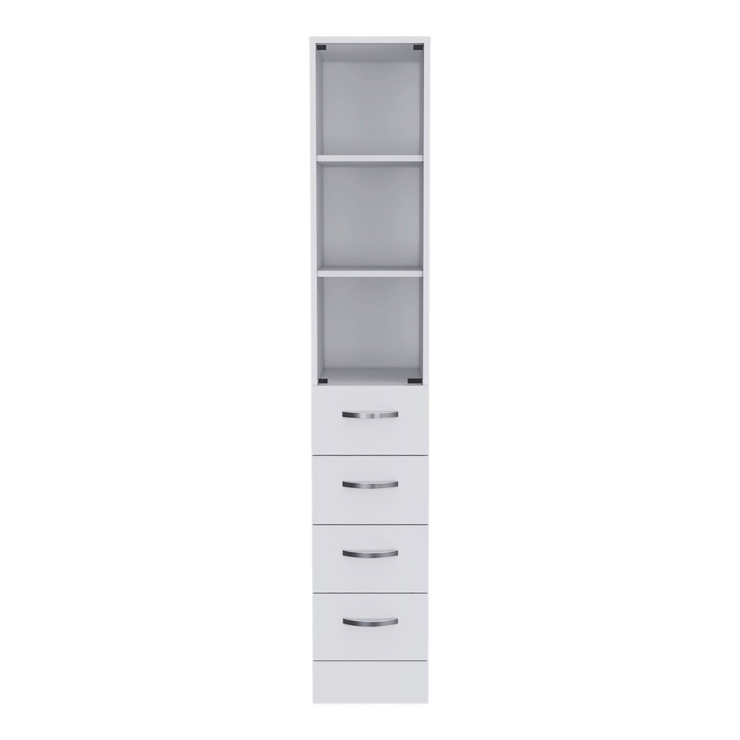 Linen Cabinet, 3 Shelves, 4 Drawers And Metal Handles - White