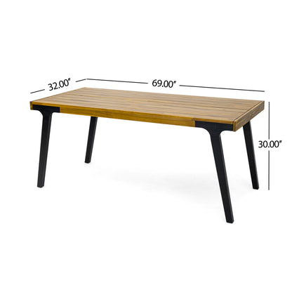 Acacia Wood Patio Dining Table, 69&quot;L Rectangle Outdoor Table - Teak / Black