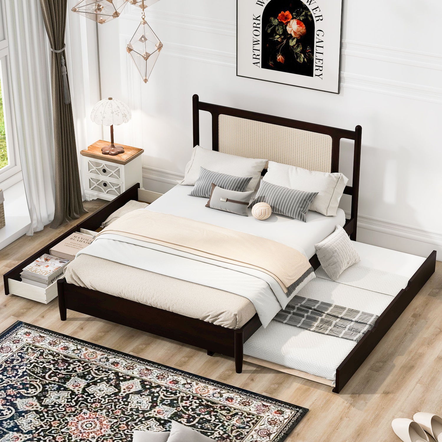 Platform Bed With 2 Big Drawers &amp; Trundle