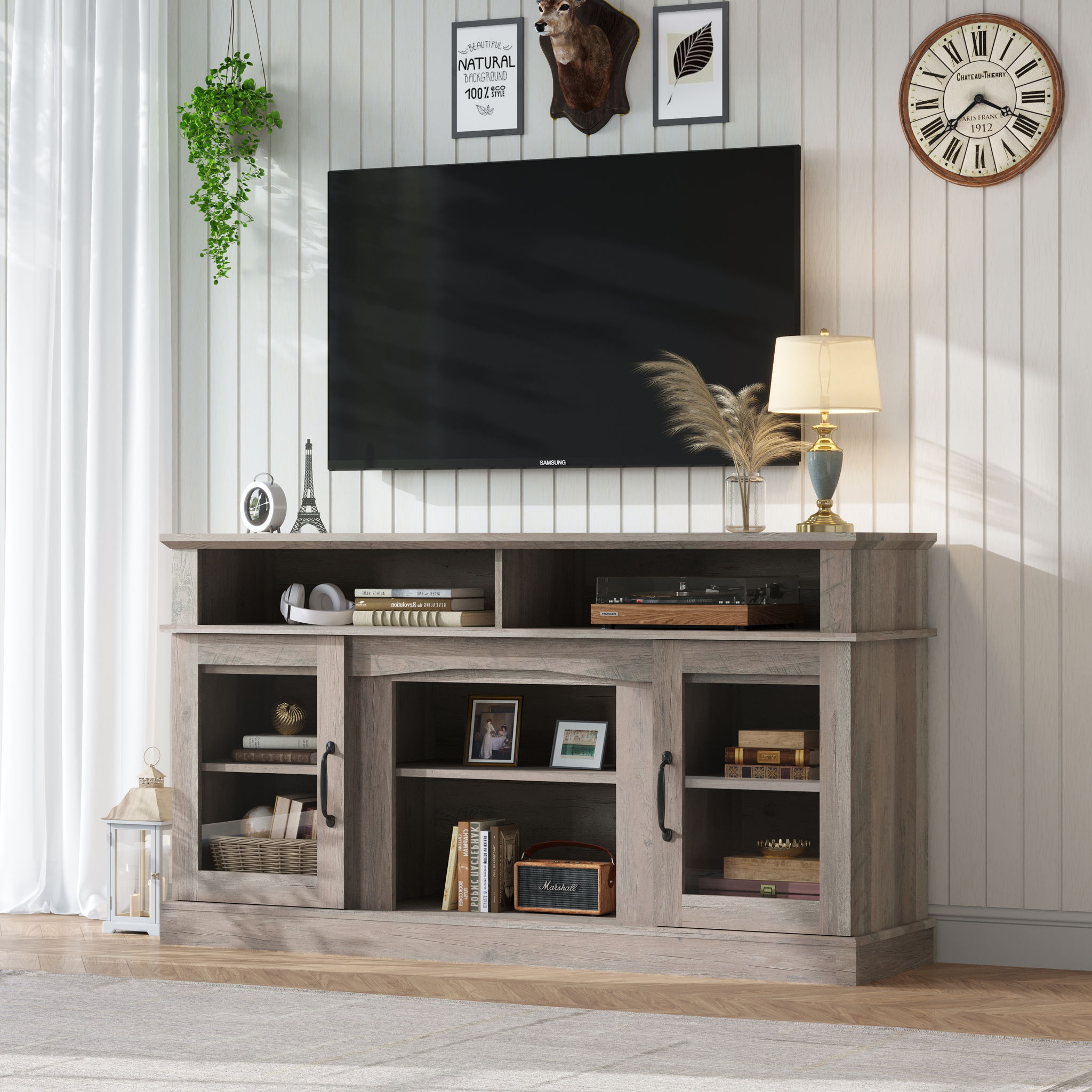 58.27&quot; TV Stand With Storage Cabinet And Shelves, TV Console Table Entertainment Center For Living Room, Bedroom - Gray