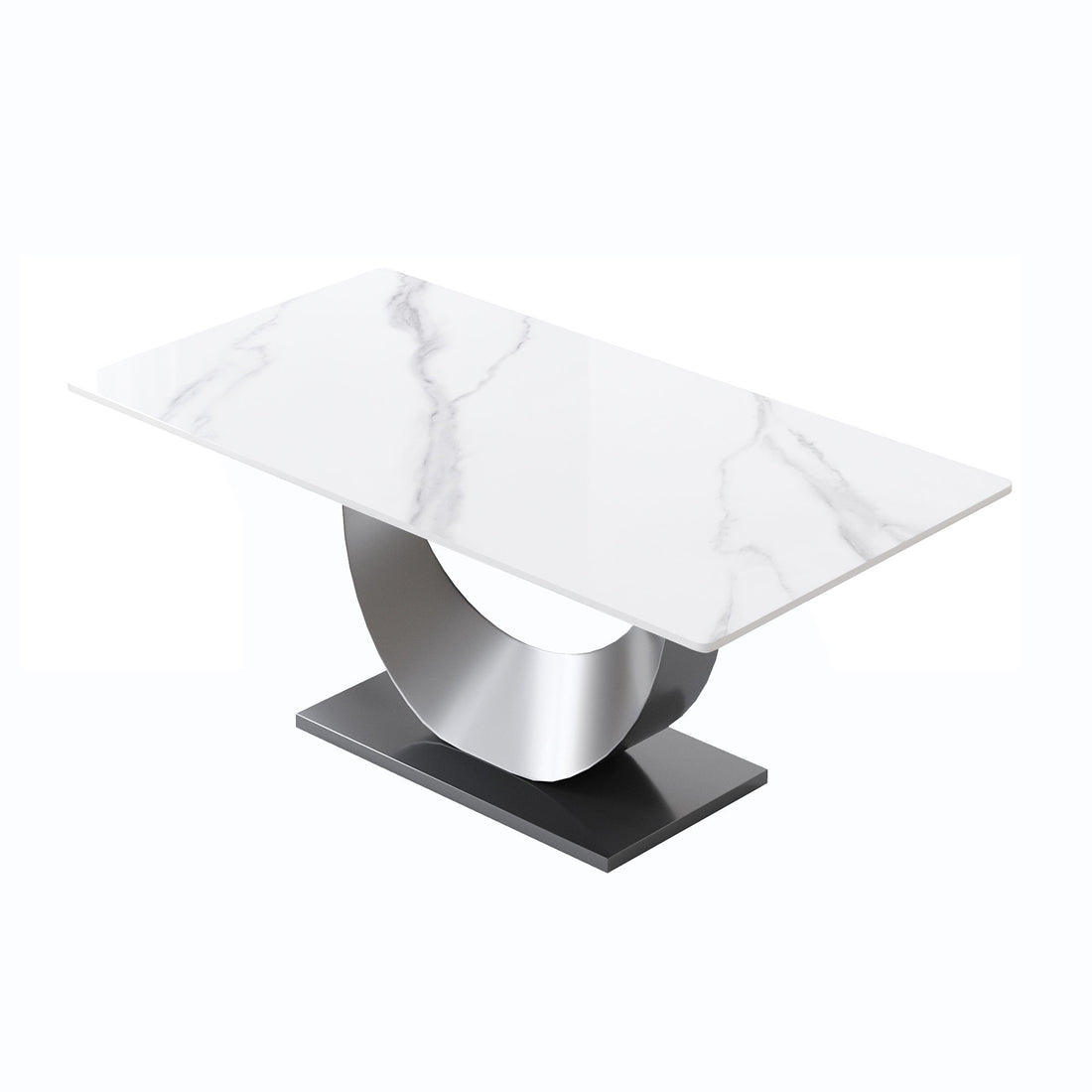 70.87&quot; Modern Artificial Stone Crescent-Shaped Metal Legs, Can Accommodate 6-8 People - White / Black