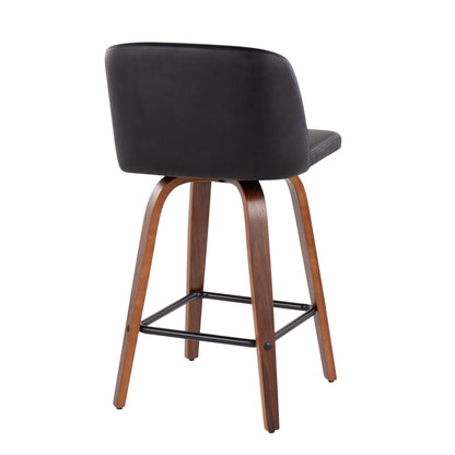 Toriano - Mid Century Modern Fixed Height Counter Stool &amp; Square Footrest (Set of 2)