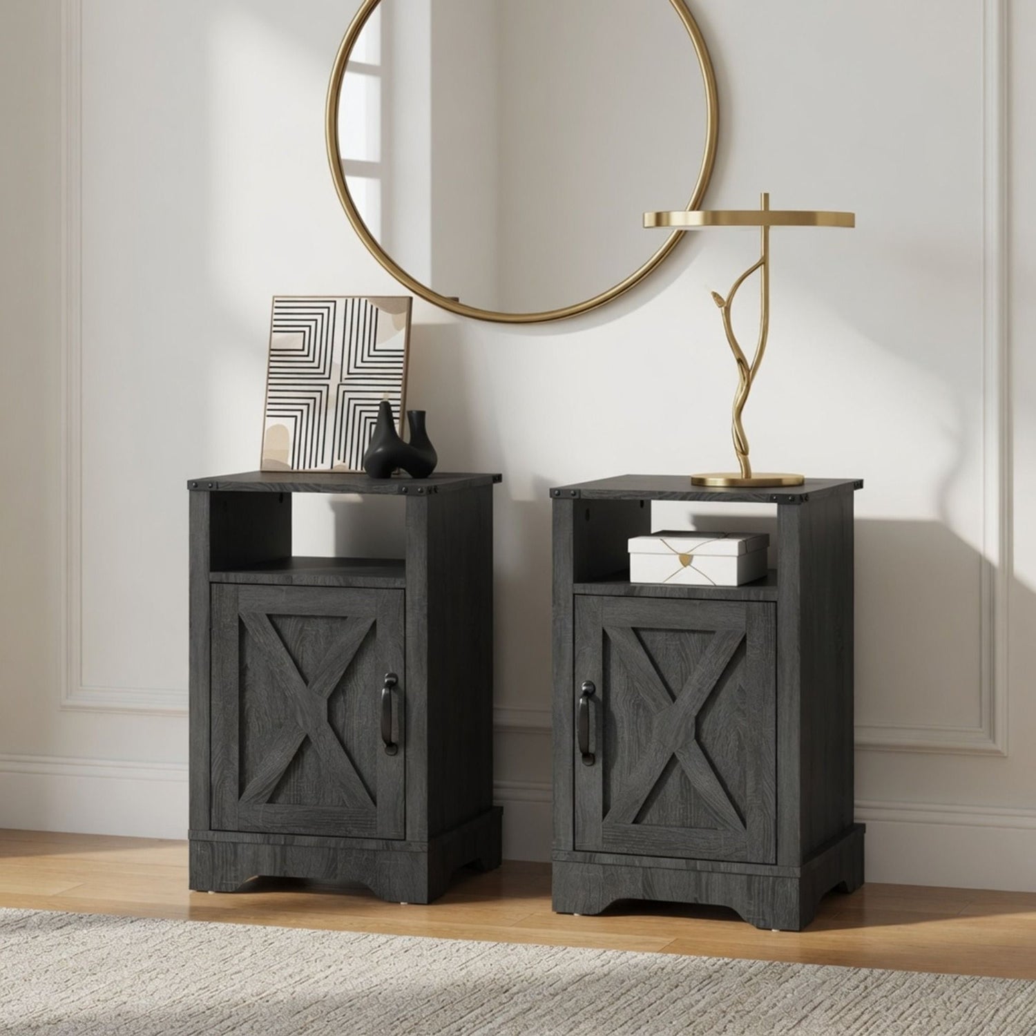 Farmhouse Nightstand, Charging Station &amp; Storage