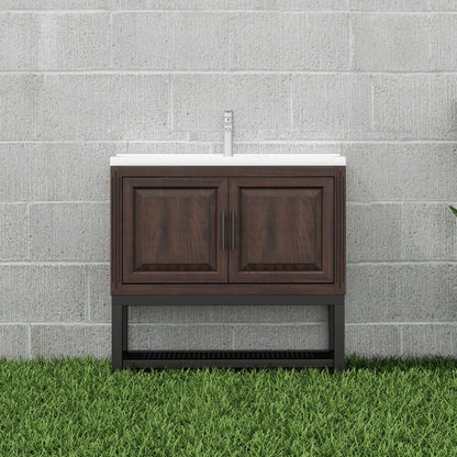 Modern Freestanding Bathroom Vanity With Ceramic Sink, Hot And Cold Faucet, Storage Cabinet &amp; Open Shelf