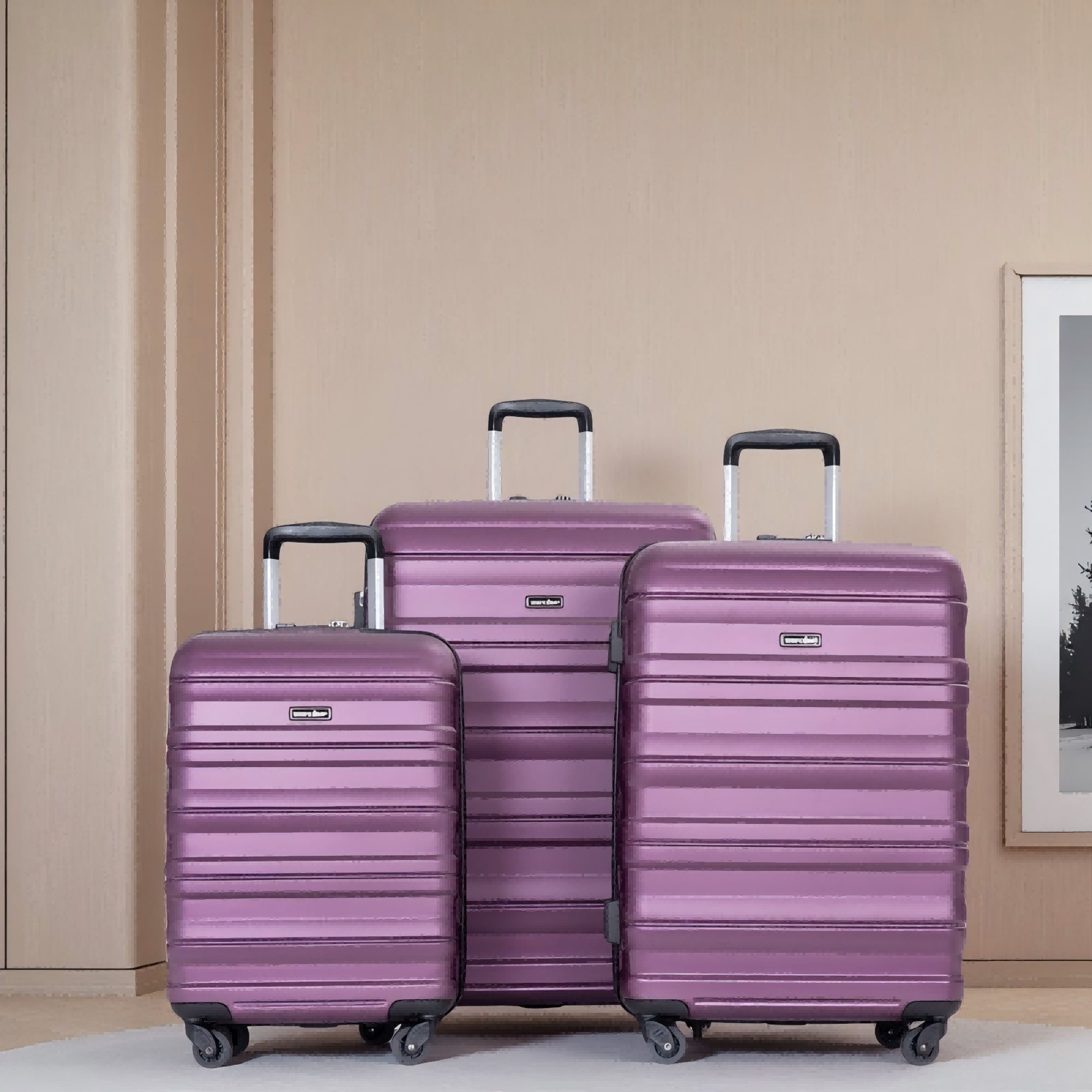 Expandable 3 Piece Luggage Sets Pc Lightweight &amp; Durable Suitcase With Two Hooks, Spinner Wheels, Tsa Lock, (21/25/29) - Dark Purple