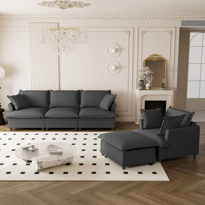 Living Room Set Modular Sectional Couch, Upholstered Sofa &amp; Armchair &amp; Movable Ottoman