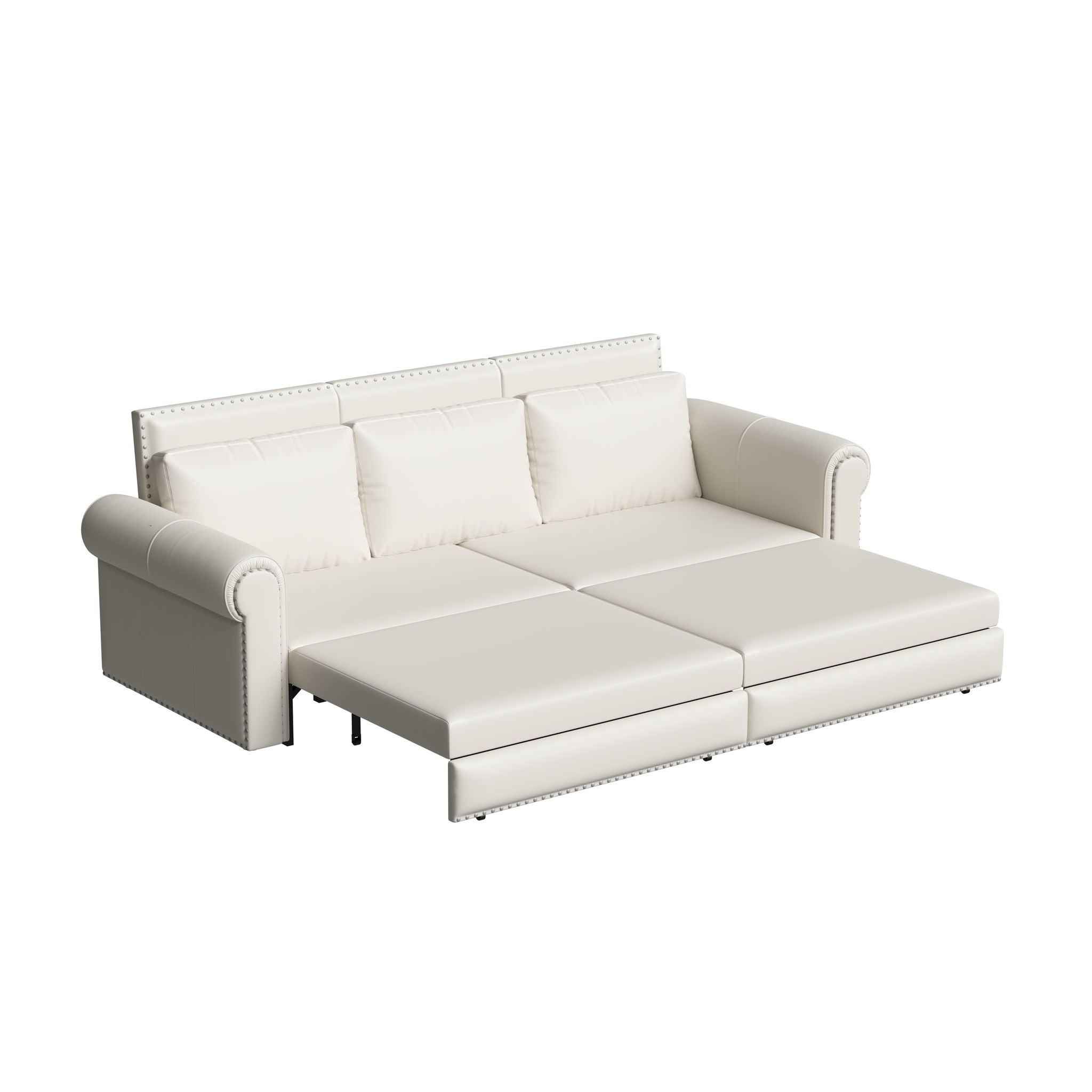 3 In 1 Convertible Sleeper Sofa With Nailhead Trim &amp; Rolled Arm