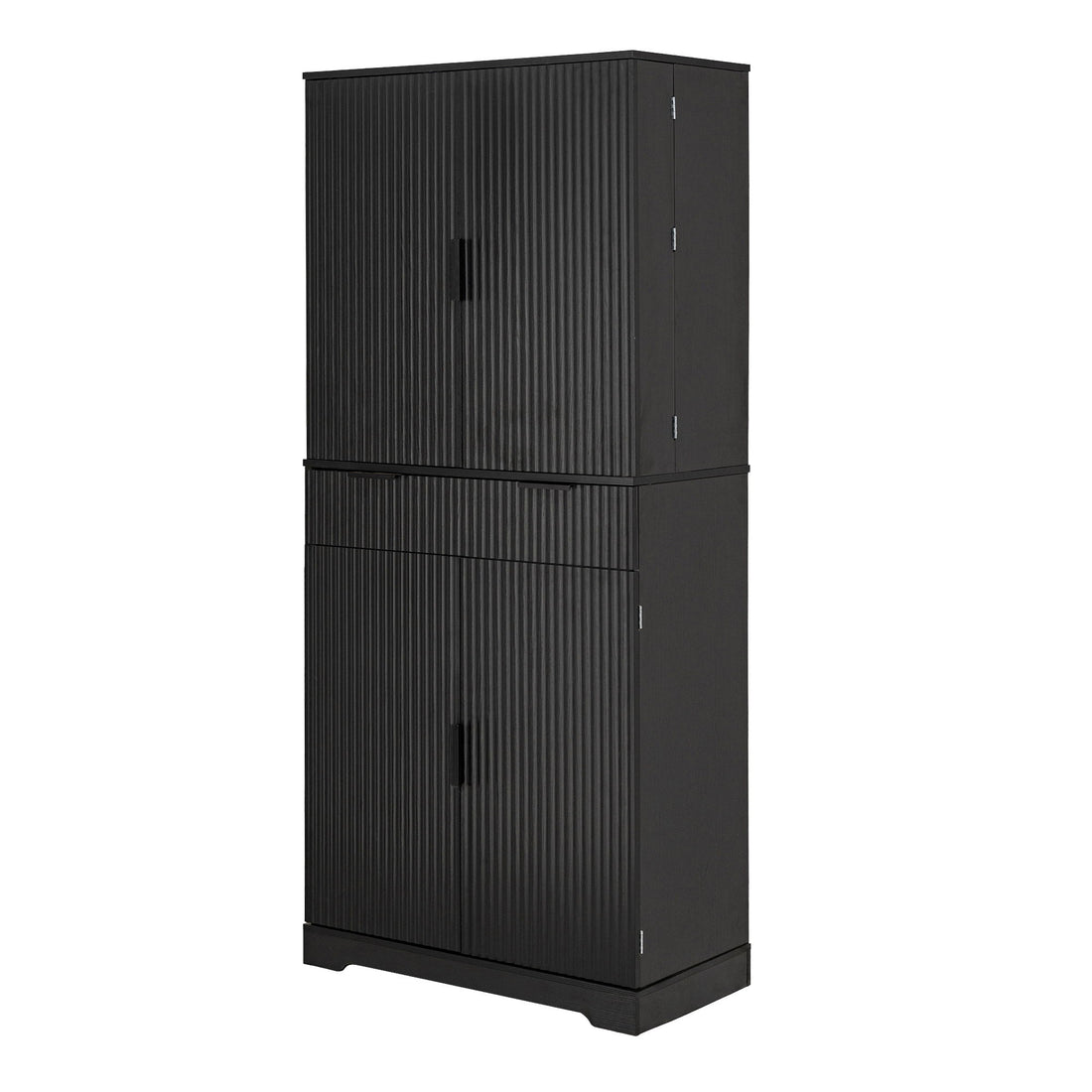 Fluted Kitchen Pantry Cabinet With 3 Keyboard Drawers &amp; 6 Door Shelves Adjustable