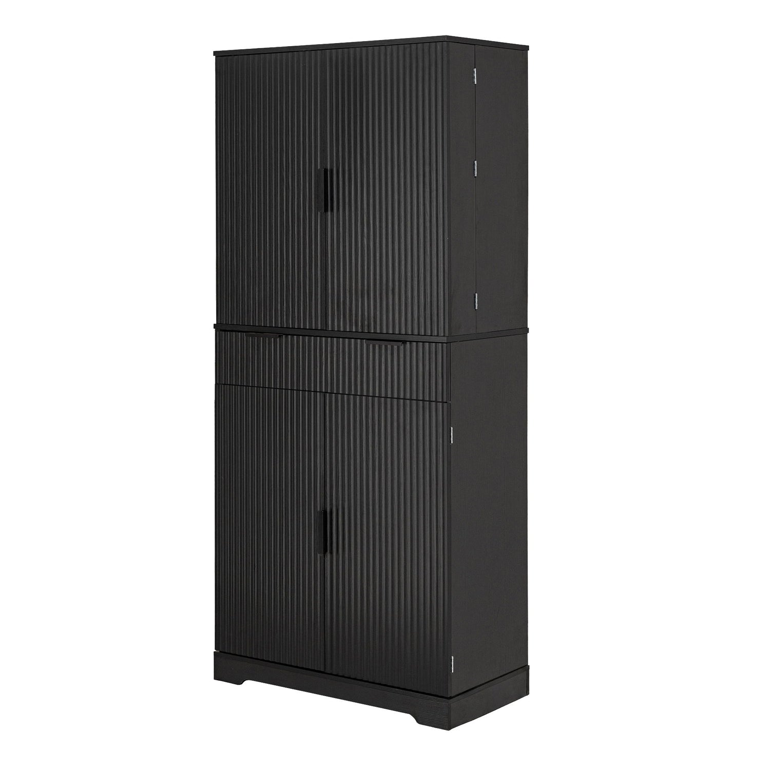 Fluted Kitchen Pantry Cabinet With 3 Keyboard Drawers &amp; 6 Door Shelves Adjustable