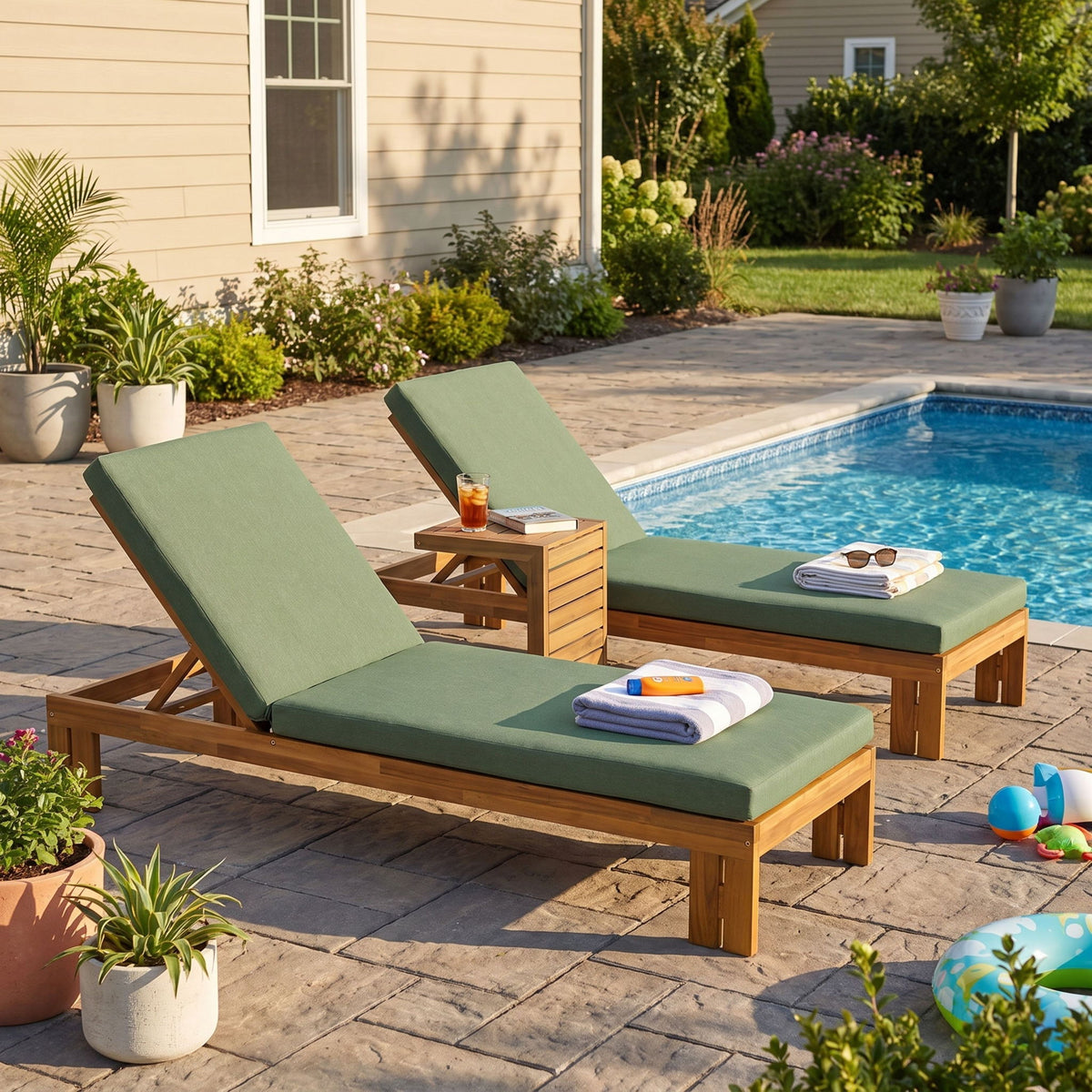 Outdoor Chaise Lounge Set &amp; Side Table, 5 Position Adjustable Patio Recliner