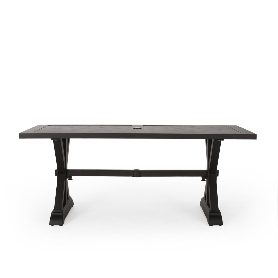 Modern Outdoor Dining Table With X Shaped Legs, Umbrella Hole