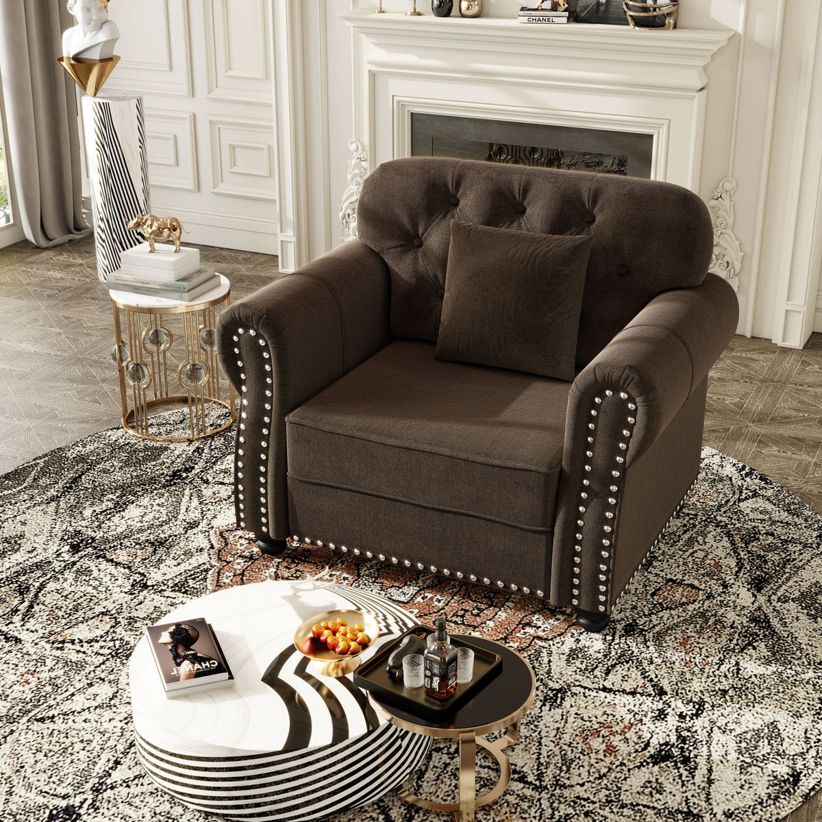 Sofa With Nailhead Trim And Rolled Armrests