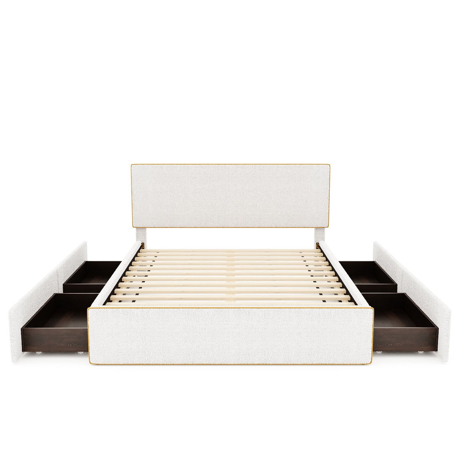 Upholstered Platform Bed With 4 Drawers And Edge On The Headboard &amp; Footboard