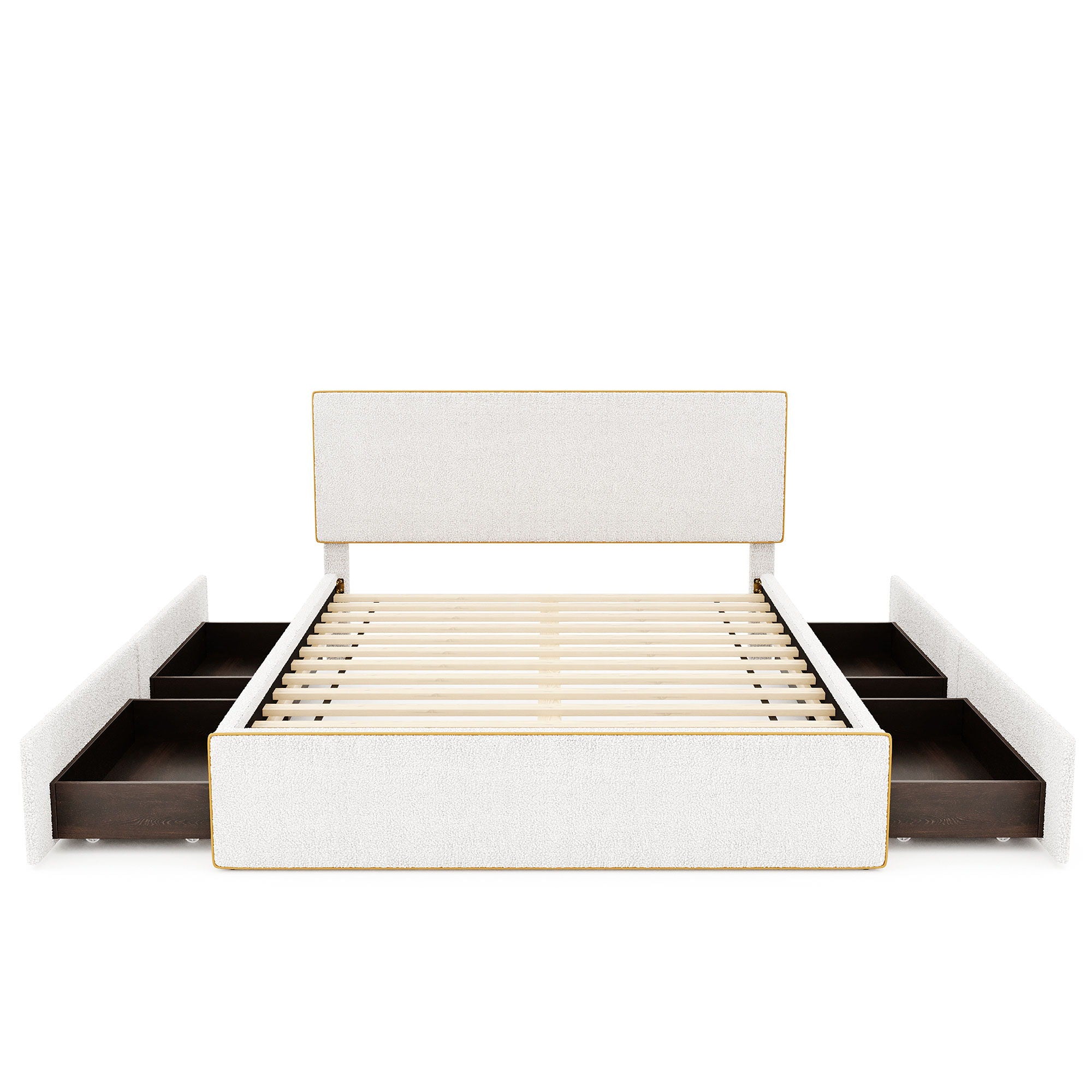 Upholstered Platform Bed With 4 Drawers And Edge On The Headboard &amp; Footboard