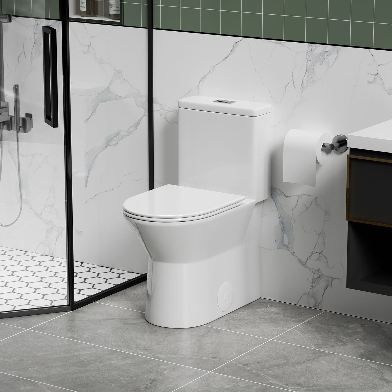 1 Piece Toilet With Dual Flush &amp; Rimless Bowl - Glossy White