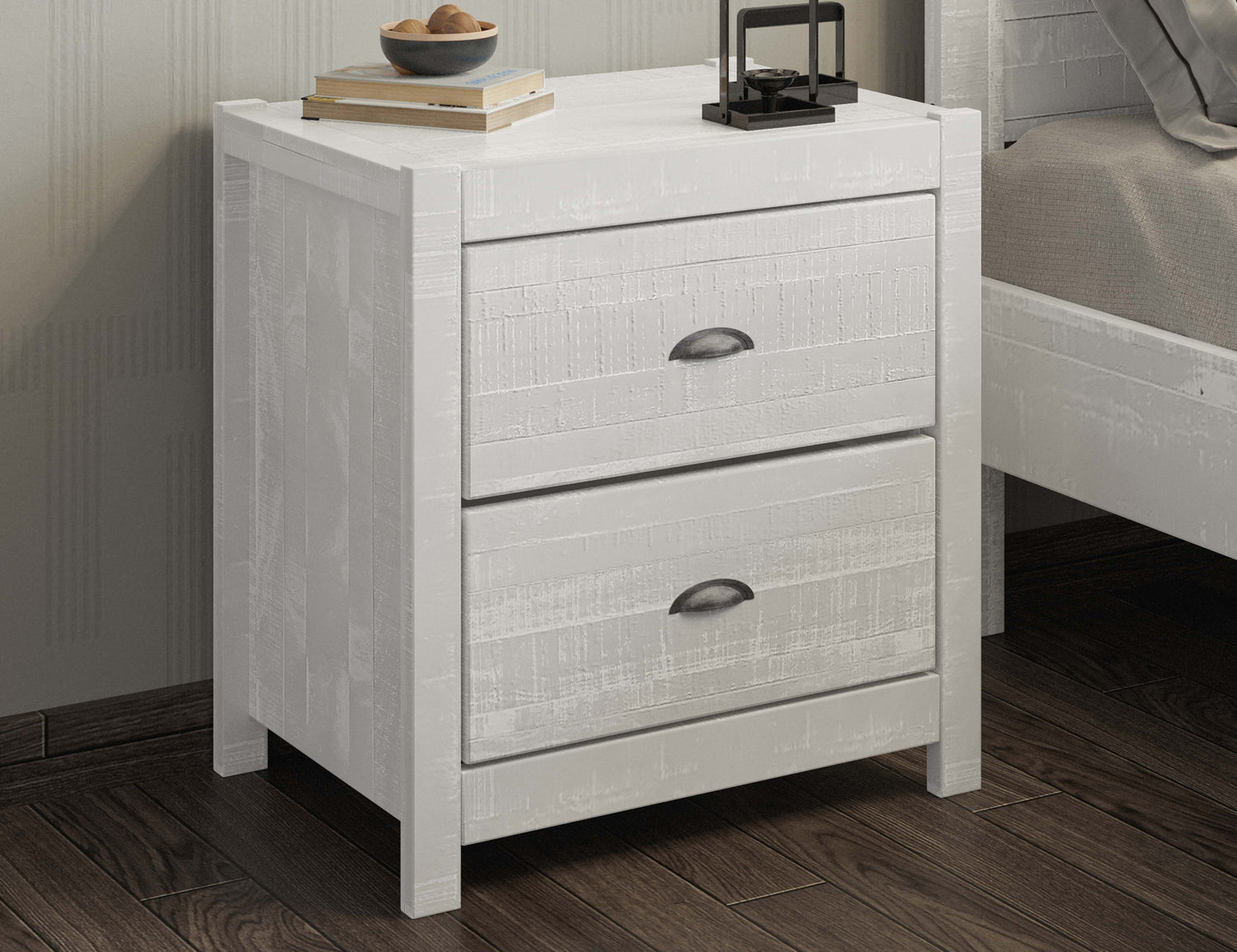 Albany 3 Piece Queen Bed Set, Heavy Duty Solid Wood Queen Size Bed Frame with Bedside Table Set of 2, White
