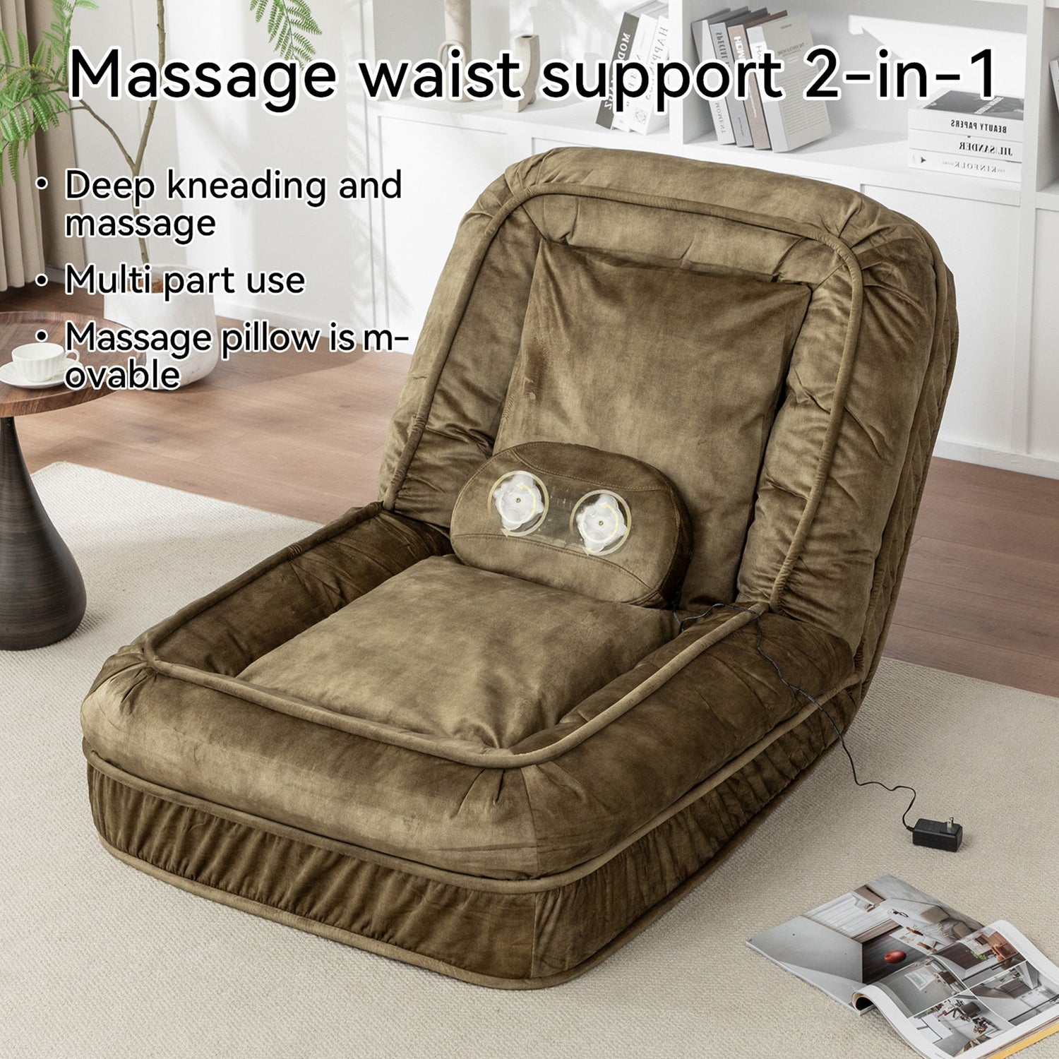 Upholstered Human Dog Bed And Pets, Bean Bag Floor Sofa With Massage Pillow, 5 Adjustable Positions &amp; 2 Soft Pillows