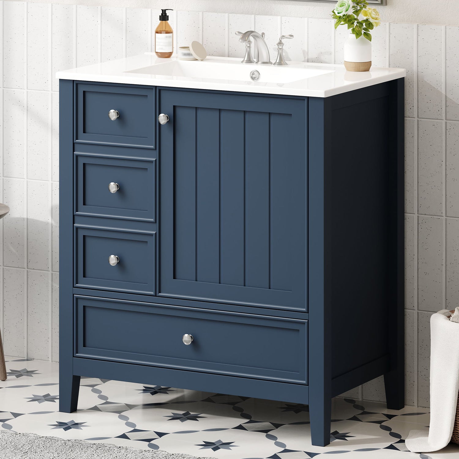 Modern Bathroom Vanity With Sink, 1 Cabinet &amp; 3 Drawers