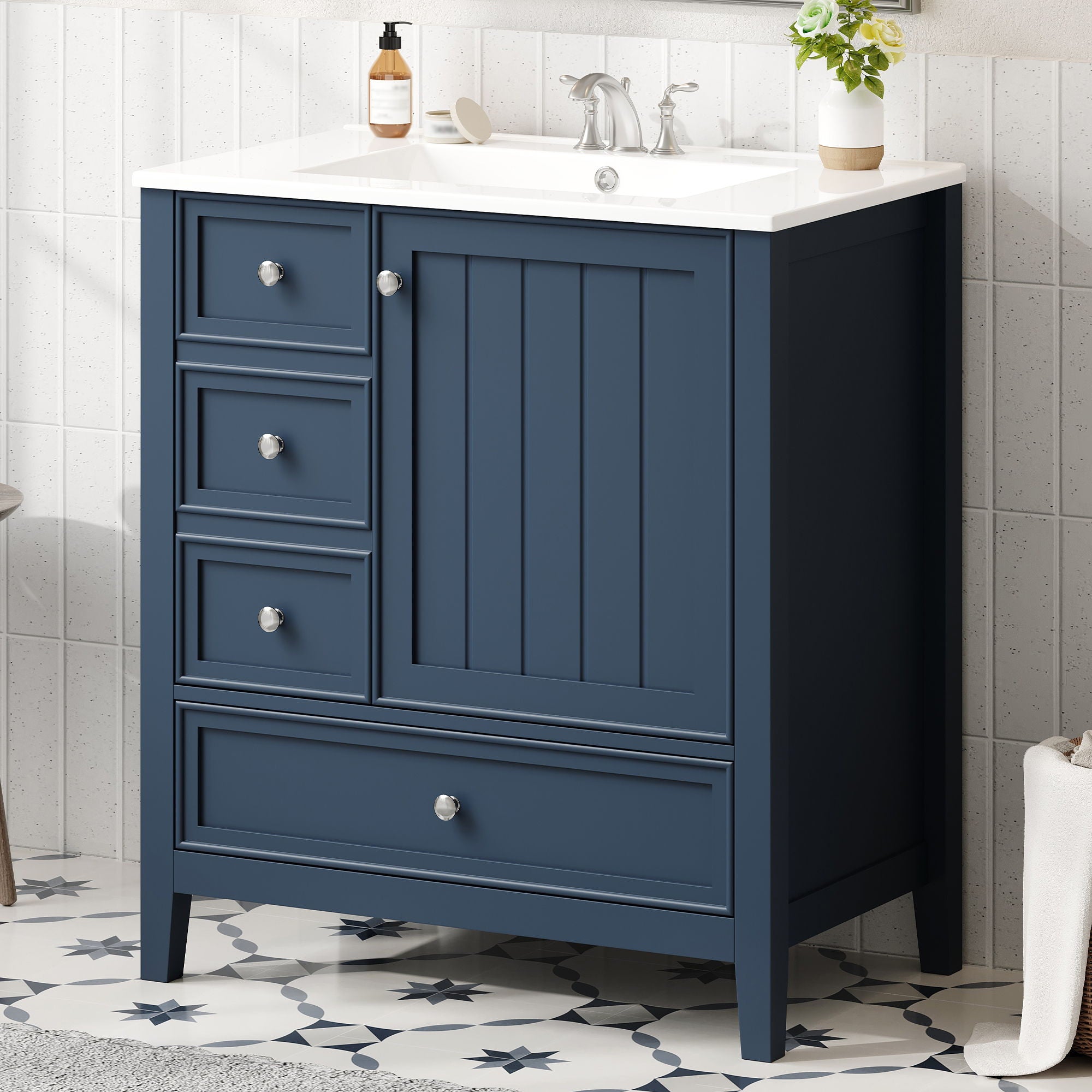 Modern Bathroom Vanity With Sink, 1 Cabinet &amp; 3 Drawers