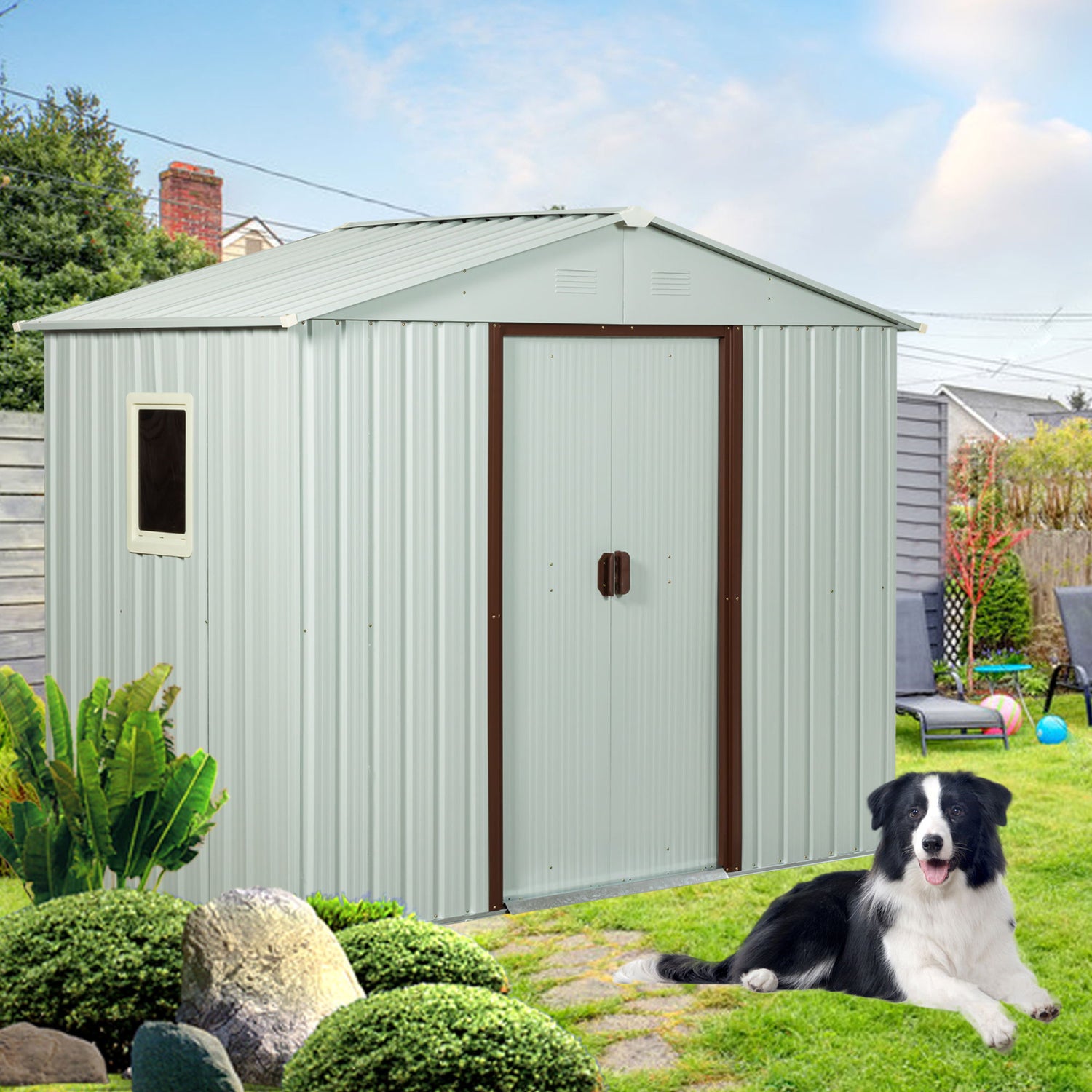 88.98&quot; Outdoor Metal Storage Shed With Window