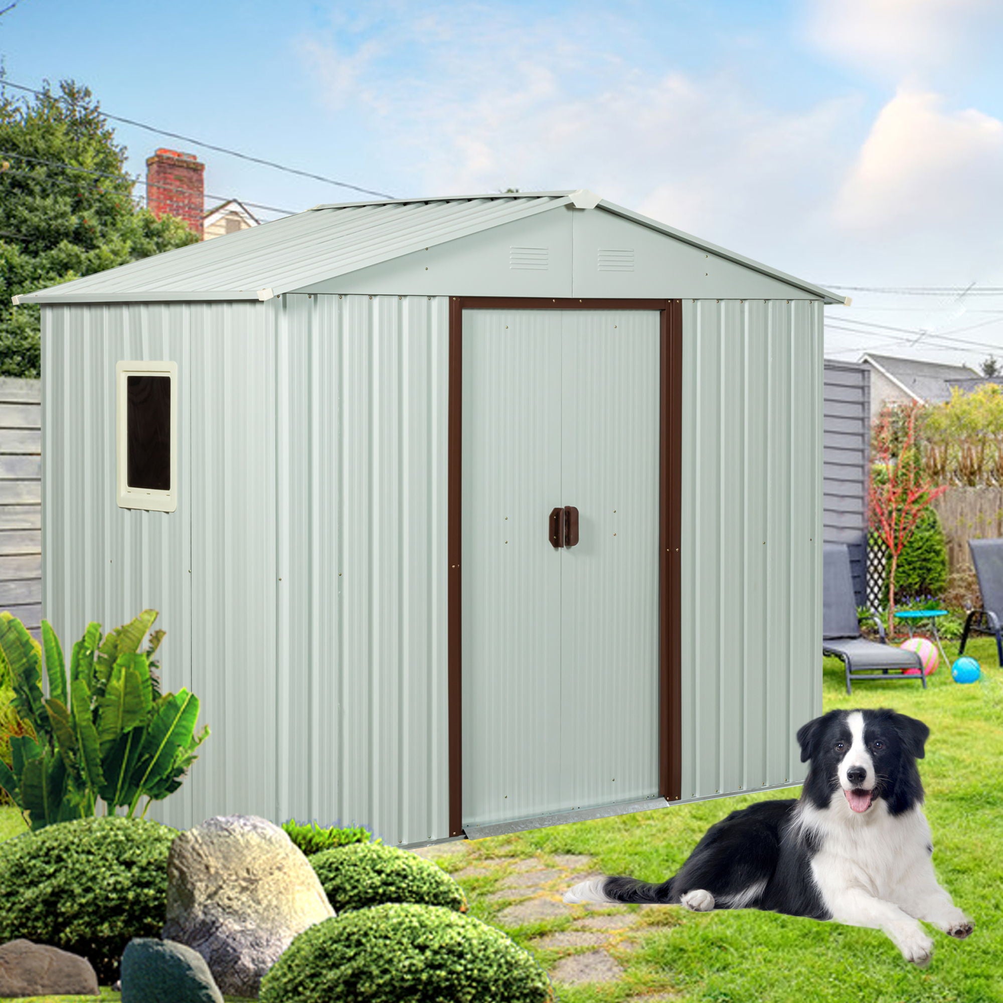 88.98&quot; Outdoor Metal Storage Shed With Window