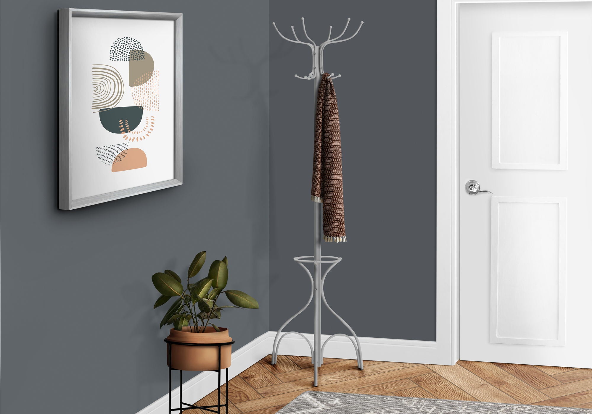 Coat Rack, Hall Tree, Free Standing, 12 Hooks, Entryway, 70&quot;H, Umbrella Holder, Contemporary &amp; Modern