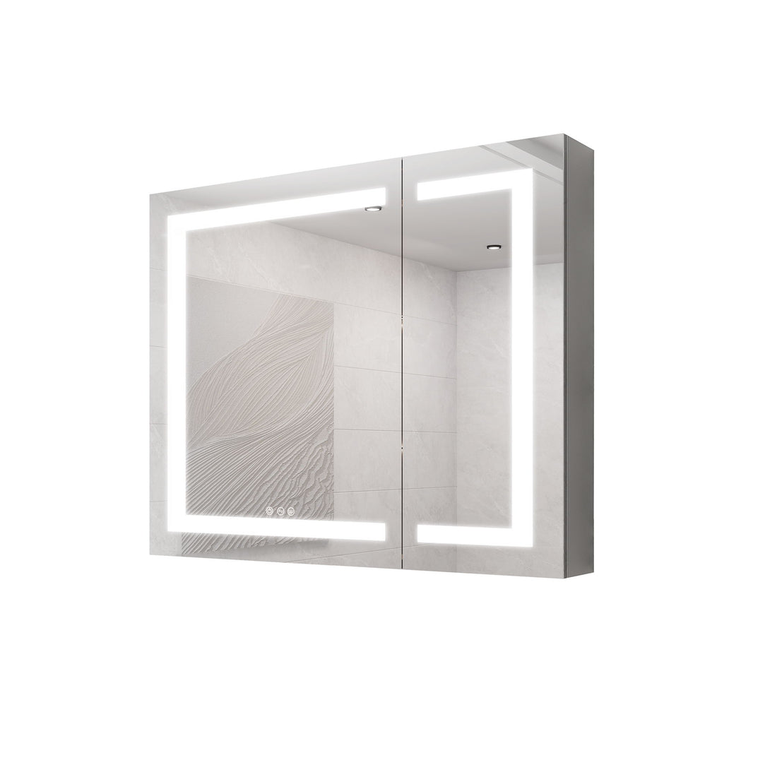 36&quot; X 30&quot; Medicine Cabinet With LED Vanity Mirror, Anti-Fog Recessed Or Surface Mount Bathroom Double Door Large Storage 3000K~6000K Bright Lighted Aluminum Storage Cabinet With Touch Switch - Silver