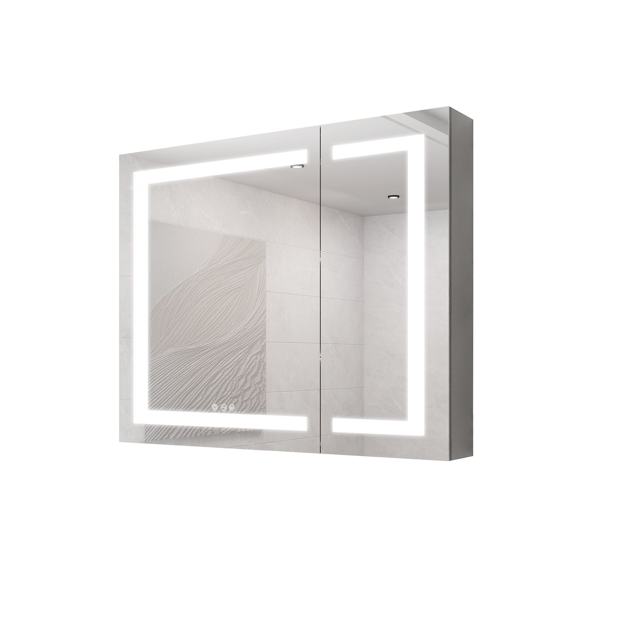 36&quot; X 30&quot; Medicine Cabinet With LED Vanity Mirror, Anti-Fog Recessed Or Surface Mount Bathroom Double Door Large Storage 3000K~6000K Bright Lighted Aluminum Storage Cabinet With Touch Switch - Silver