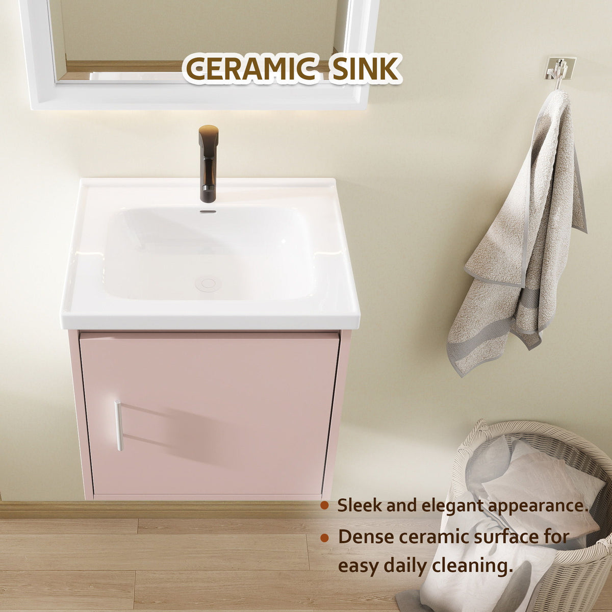 Floating Bathroom Vanity Combo, Wall Mounted Cabinet With Sink &amp; Soft Close Doors For Small Bathrooms