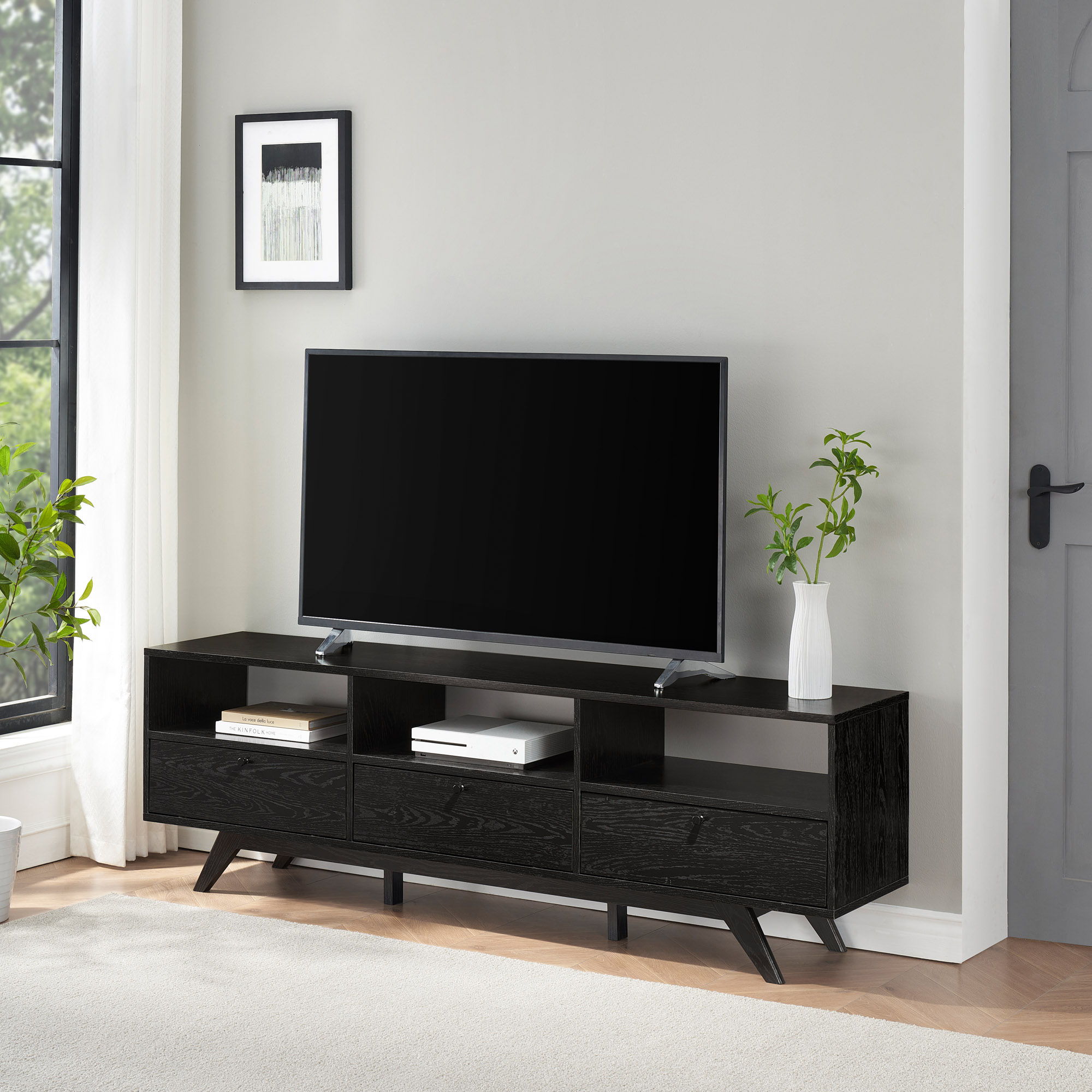 Modern Scandi 3 Door Low Profile TV Stand For TVs Up To 80&quot;