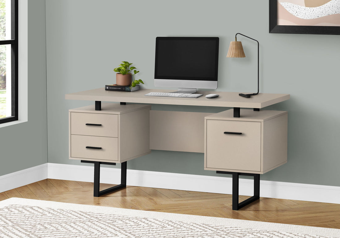 Computer Desk For Home Office, Laptop, Left, Right Set Up, Storage Drawers, Contemporary &amp; Modern - Taupe
