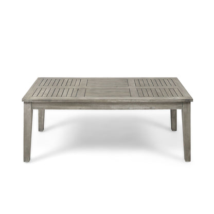Ingenious - Outdoor Acacia Wood Coffee Table With Slat Panel Design - Light Gray