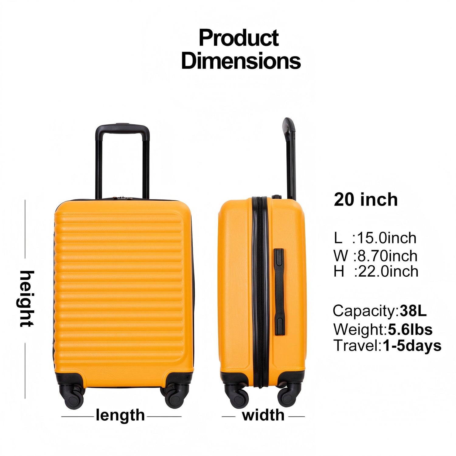20&quot; Carry On Luggage Lightweight Suitcase, Spinner Wheels
