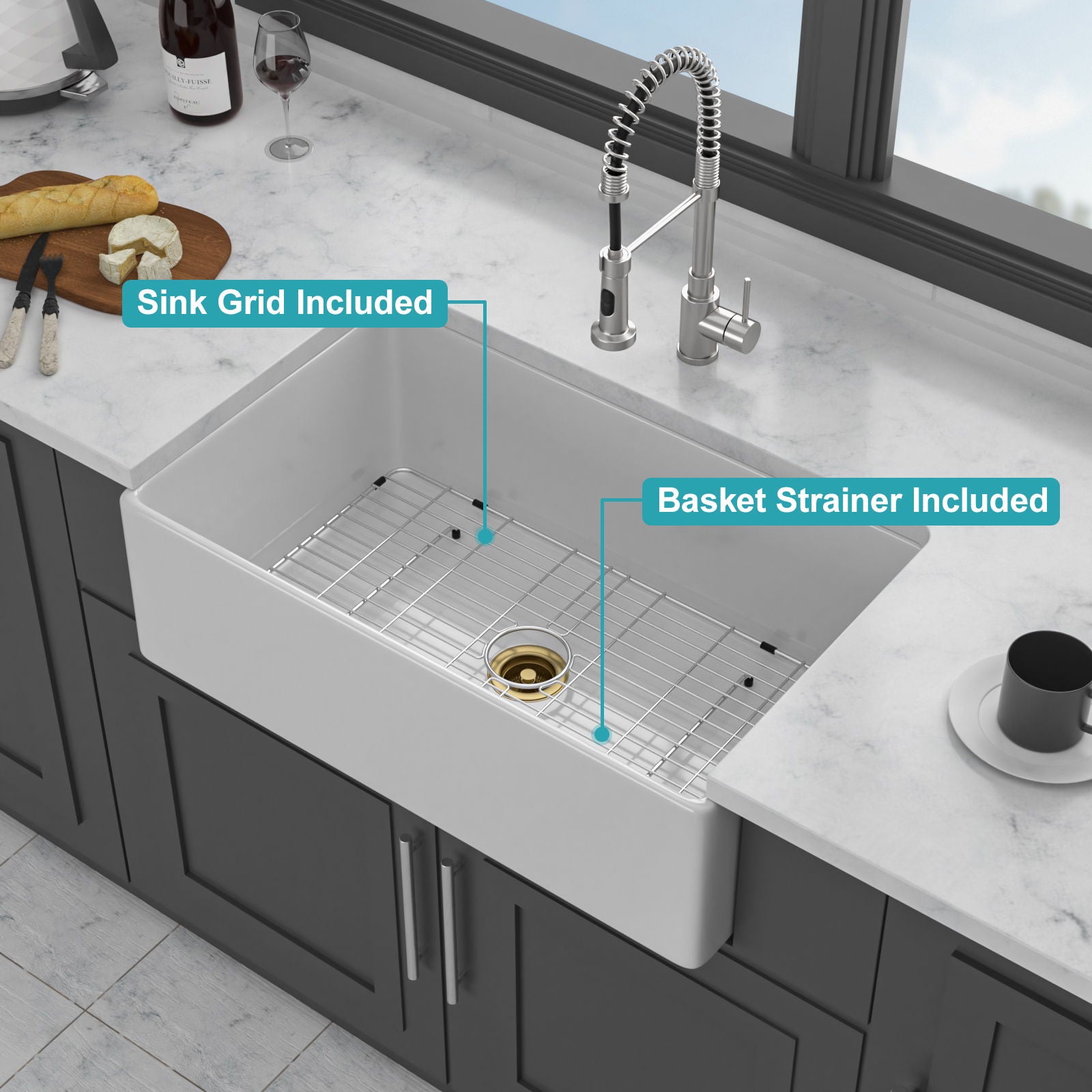 Single Bowl Apron Front Kitchen Sink - White