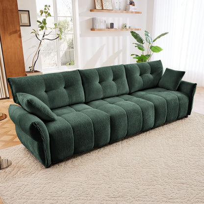 Elegant 3 Seater Sofa Set &amp; Pillows Frame, High Rebound Cushions - Textured Green