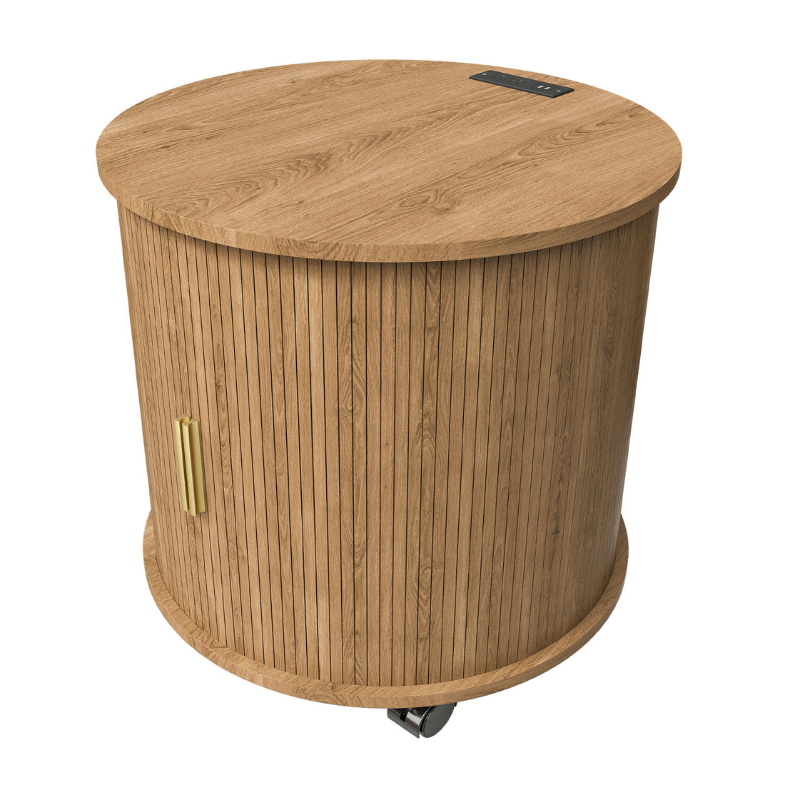 Cylinder Nightstand With Charging Station &amp; Sliding Door