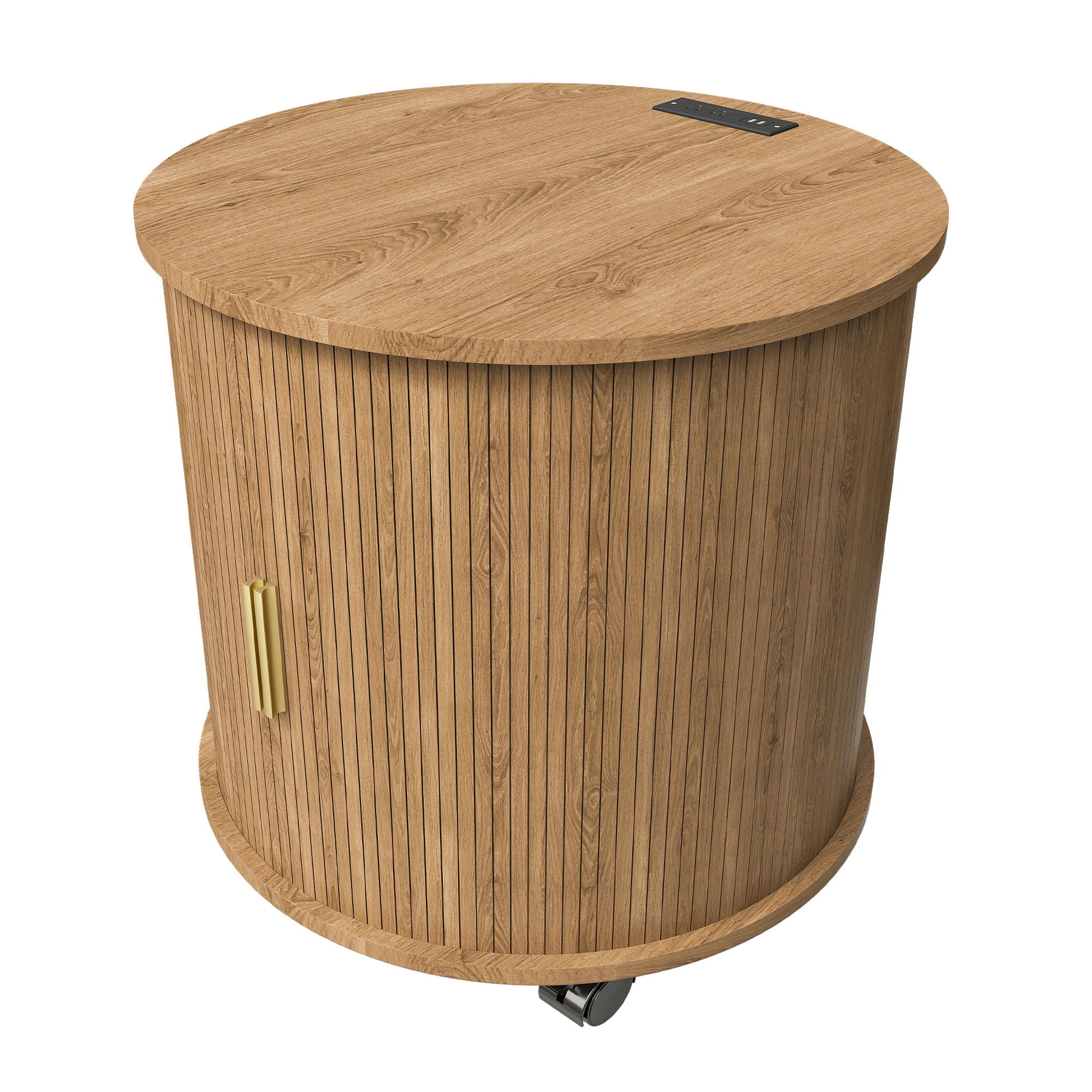 Cylinder Nightstand With Charging Station &amp; Sliding Door