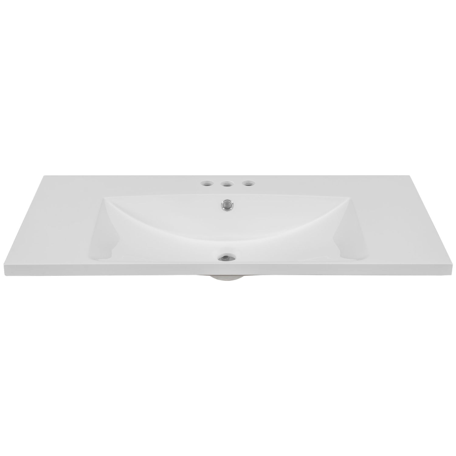 36" Single Bathroom Vanity Top With Undermount Basin, 3 Faucet Holes, Flat Edge - White