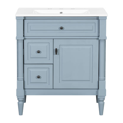 Modern Bathroom Vanity With Sink, Freestanding Cabinet With Flip Drawer &amp; Adjustable Shelf