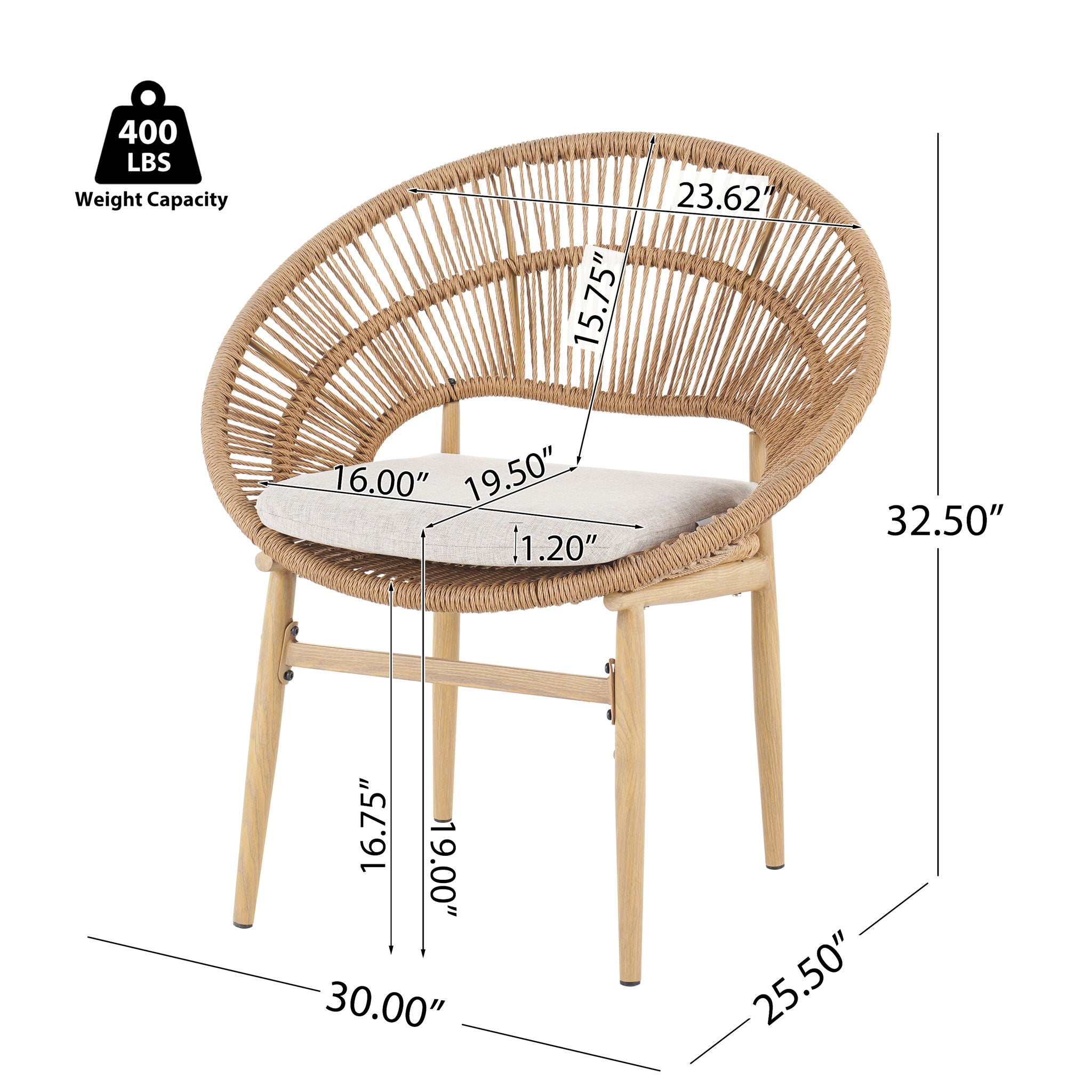Cyril - Outdoor Papasan Style Dining Chair (Set of 2)